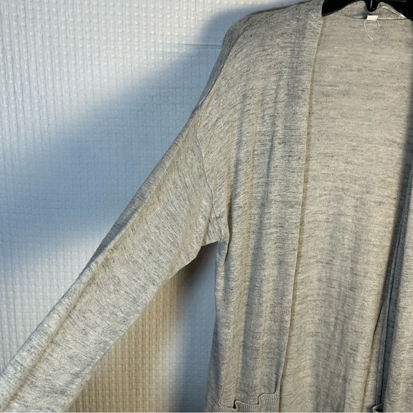 Uniqlo Womens L Gray Cardigan Long-Line Lightweight Open Linen Rayon Pockets - Picture 9 of 11